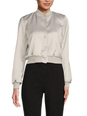 TRUTH Light Gray- Beige Cropped Bomber Jacket